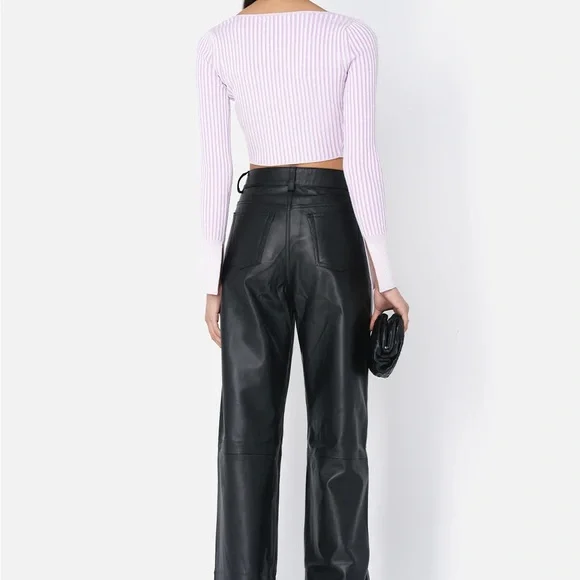 John Elliott Cropped Rib Knit Silk Cotton Cardigan – Pink – Size L - Picture 4 of 6